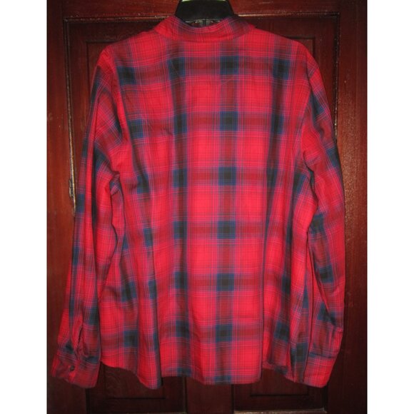 IZOD Plus Size 1X Button Shirt Blouse Top Plaid Red Cotton Poly Long Sleeve - Picture 2 of 3
